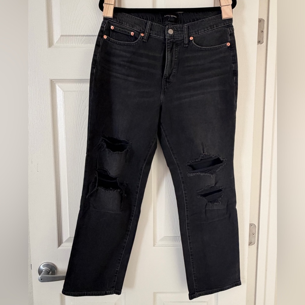 Lucky Brand - Distressed Black Straight Leg Jeans